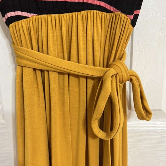Reb in J Multicolored Striped Mustard Yellow Size Large Womens Modest Maxi Dress - Picture 5 of 8